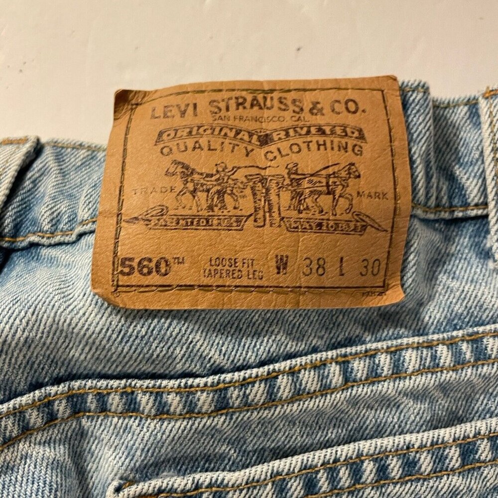 VINTAGE Levis Jeans Men 38x30 Blue 560 Loose Tapered 1990s 90s Orange Tab Grunge - Picture 15 of 16